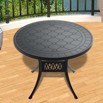 39.37&quot; Round Cast Aluminum Patio Dining Table - Black Frame, Carved - $4,585.24 MXN
