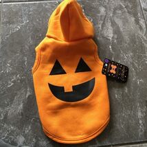 Halloween Dog Orange Pumpkin Hooded Shirt Fleece Lined Costume Size Smal... - $9.00