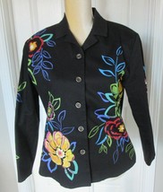 ELCC Black colorful flowers Beaded Stretch Jacket size S - $7.99