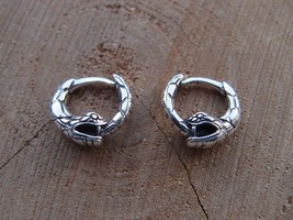 Ouroboros snake silver Hoop Earrings Pair 15mm-0.6 inch Sterling Silver Earring  - £85.44 GBP