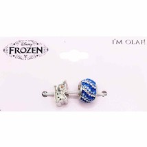 Frozen New Disney Olaf Snowman Charm &amp; Blue/Clear Crystal Charm Sterling Silver - £61.88 GBP