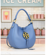 NEW Tory Burch Miller Metal Logo Blue Wood Leather Mini Hobo/Crossbody B... - €400,65 EUR
