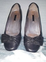 SALE  ✔ECCO BALLERINA SHOE W. BOW BEAUTIFUL BLACK LEATHER VERY COMFY US ... - $19.01