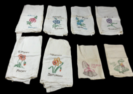 Vintage Days of the Week Tea Towels Set Lot 8 Shop &amp; Church Day Embroidered - £95.34 GBP