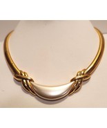 Napier Choker Necklace Omega Chain Faux Pearl Pendant 16 Inches Long 1980s - £35.51 GBP