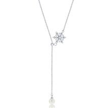 Sterling Silver 6mm FWP, Baguette CZ Snowflake Adjustable Necklace - £30.47 GBP