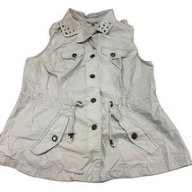 Dressbarn Sleeveless Shirt Tan Size 1X Pockets Industrial Buttons Military Style - £13.44 GBP