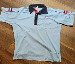 VTG 50s 60s HILTON Bowling Shirt Blue Red Embroidered Jim Larson Realty XL - £141.99 GBP