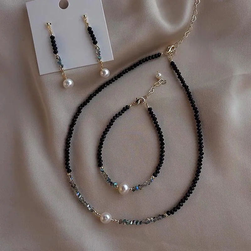 Luxury Fashion Natural Black Spinel Moonstone Pearl Necklace Earring Bracelet - £8.63 GBP+