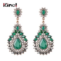 Luxury Ethnic Earrings For Women Green Crystal Flower Wedding Vintage Jewelry An - £6.98 GBP