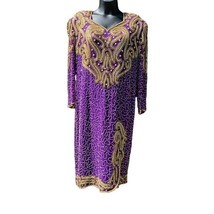 Stunning Size 2X 100% Silk Heavily Beaded Purple Gold Dress by New Maxi - $99.00