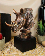Black African Rhinoceros Bust Statue 7.5&quot;H Rhino Monolith Bronze Electro... - £35.80 GBP