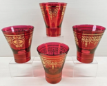 4 Timon Collezione Red Gold Scrolls Old Fashioned Set Tapered Tumblers I... - $46.40