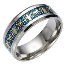 FlyStarJewelry Spider Ring Silver Titanium Steel Blue Carbon Fiber Promise Ring  - £19.58 GBP
