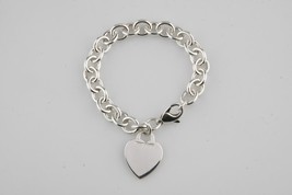 Tiffany &amp; Co. Sterling Silver Blank Heart Tag Charm Bracelet 7&quot; - £251.30 GBP