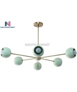 NauticalMart 6 Light Modern Raw Brass Chandelier Light Fixture (Sea Green) - £235.12 GBP