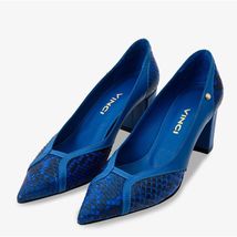 The Toskana Sax Blue Snake Leather Block Heel Pump Women Shoe image 2