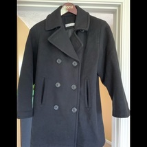 Designer PERRY ELLIS BLACK WOOL PEA COAT Military Jacket Size M 38 bust  - $49.00
