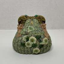 Green Purse Ceramic Trinket Box Floral Ornate Decorative Small - £15.09 GBP