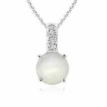 ANGARA 5mm Natural Moonstone Solitaire Pendant with Diamond Bale in Silver - £131.47 GBP+