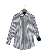 Ted Baker Dress Shirt Men 16 Striped Paisley Cuff Long Sleeve Business Blue - $33.83 CAD