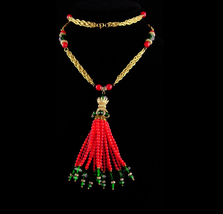 Exotic Flapper Necklace - red Gypsy jewelry - beaded tassel - statement necklace - £179.44 GBP