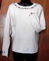 Laura Scott Winter Sweater X Large Beige Floral Embroidery Cotton Blend ... - $14.80