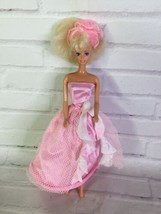 Vintage 80s Mattel Barbie Doll Big Blonde Hair Pink Prom Evening Dress 1966 Body - £8.30 GBP