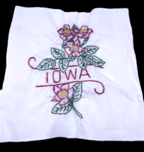 Iowa Floral Embroidered Quilted Square Frameable Art State Needlepoint Vtg - $27.90