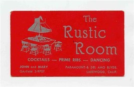 The Rustic Room Card Cocktails Dancing Paramount &amp; Del Amo Blvd Lakewood CA - £9.64 GBP