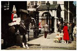 Sentry Duty At Horse Guards Whitehall London Black And White Postcard Posted - £5.58 GBP