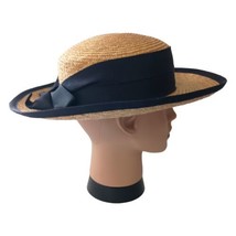 Vintage Laura Ashley Straw Hat Blue Bow Boaters Made in England Elegant Classic - £39.68 GBP
