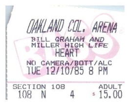 Cœur Concert Ticket Stub Décembre 10 1985 Oakland California - £32.65 GBP