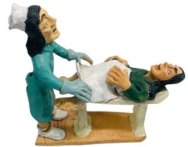 RARE Funny Clay Doctor and Patient figurine (L 6&quot; X W 2&quot; ~ Wt. 8.5 oz.) - $330.08 MXN