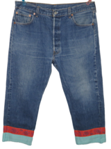 Vintage Levi&#39;s 501 Button Fly Jeans Custom Ankle Trim, Cropped, Size 38 - £98.32 GBP