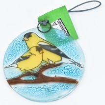 Goldfinch Yellow Finch Fused Art Glass Ornament Sun Catcher Handmade Ecu... - $17.81