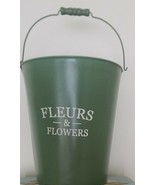 Fleurs &amp; Flowers ~ Decorative ~ Green Metal Bucket ~ Wooden Handle ~ 9&quot; ... - $56.31 CAD