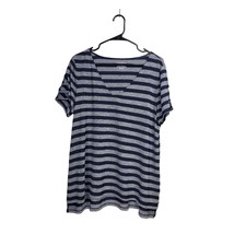 Lane Bryant Shirt Womens 14/16 Short Sleeve Navy Gray Stripe Polyester B... - £13.48 GBP