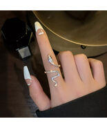 925 Sterling Silver Zircon Snake Bypass Ring - $49.50