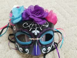 Day of The Dead Spider and Beads Half Mask Black Women - £8.01 GBP