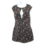 FREE PEOPLE WOMENS SIZE 4 FRONT KEYHOLE SHORT BLACK MULTI FLORAL MINI DR... - $31.99