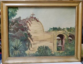 OOAK Jo Bader Acrylic Canvas Vintage 1963 Framed San Juan Mission Capestrano, CA - $116.53