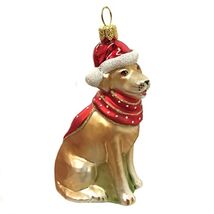 Yellow Labrador Retriever with Hat and Scarf Dog Polish Glass Christmas ... - $49.48
