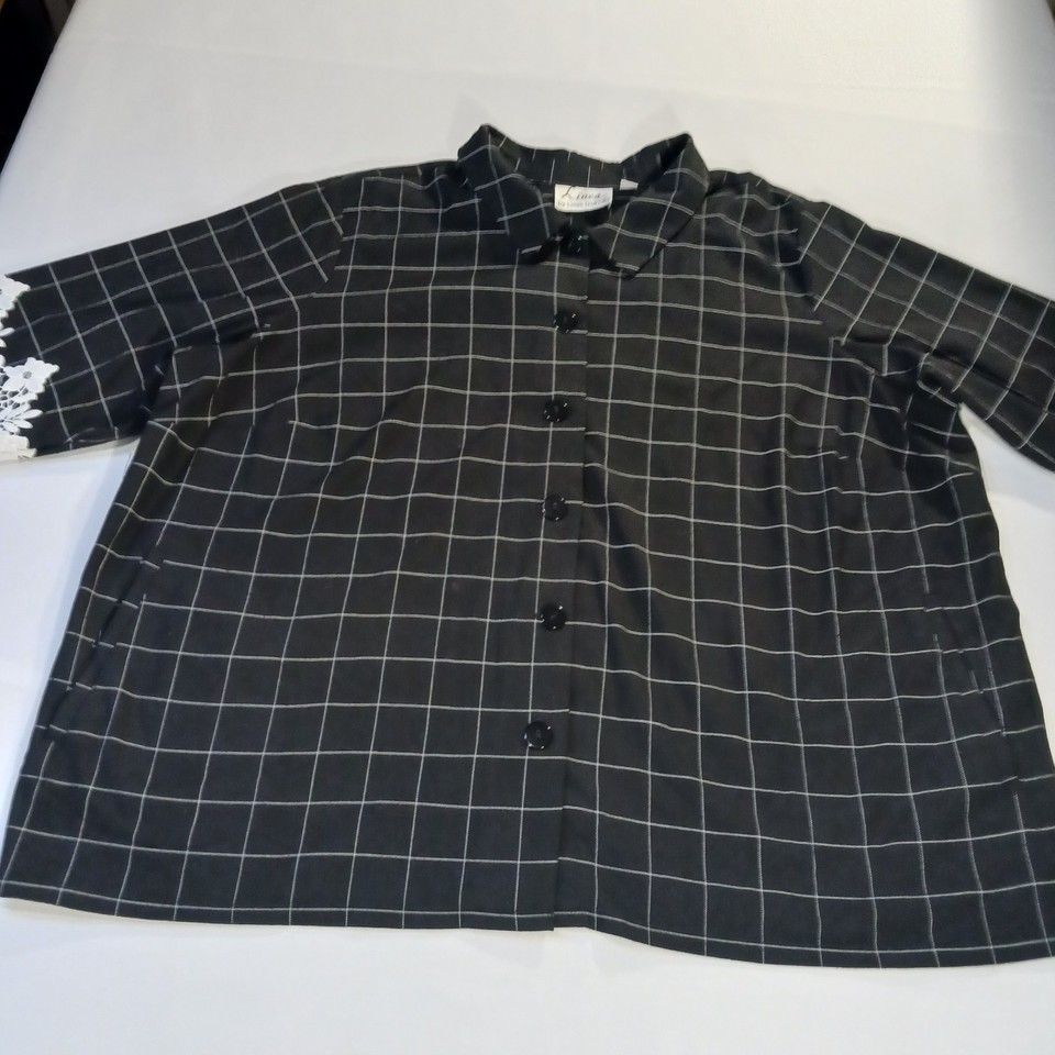 Linea Louis Dell'Olio Women's 26W Black Check Embroidery 3/4 Sleeve Blouse Shirt Item image 12