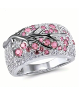 Tree Of Life Ring Full Of Shiny Zircon Elegant Alloy Ring - New - Pink S... - £10.16 GBP