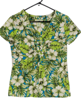 Caribbean Joe Sz S Women&#39;s Short Sleeve V-Neck Bright Floral Tropical Shirt - $15.85