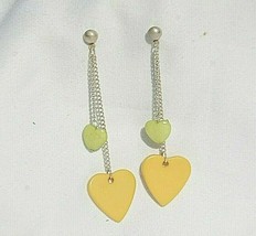 Costume Fashion Jewelry Lemon &amp; Lime Heart Earrings Pierced Dangle Silver Tone c - £10.11 GBP