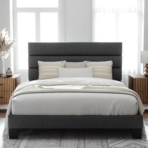 Allewie Full Size Platform Bed Frame With Fabric Upholstered, Dark Grey - £152.70 GBP