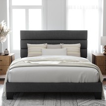 Allewie Full Size Platform Bed Frame With Fabric Upholstered, Dark Grey - £145.02 GBP