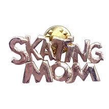 SKATING MOM Gold Tone Pin Brooch Collectable New Capital Print 2” X 0.75” - £6.95 GBP